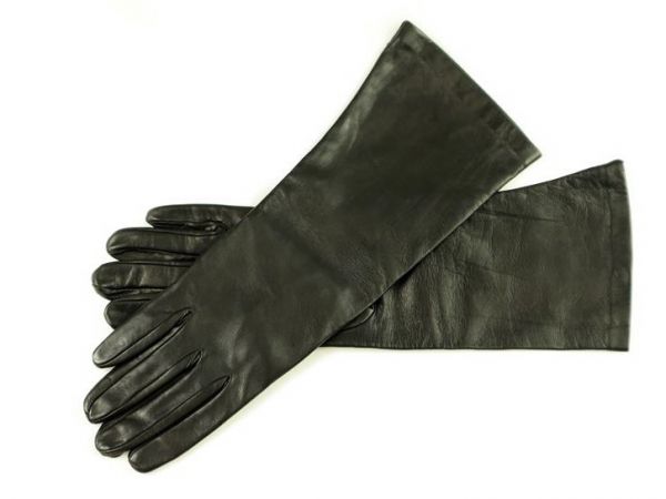 35 cm lange Herren Lederhandschuhe mit Seidenfutter schwarz